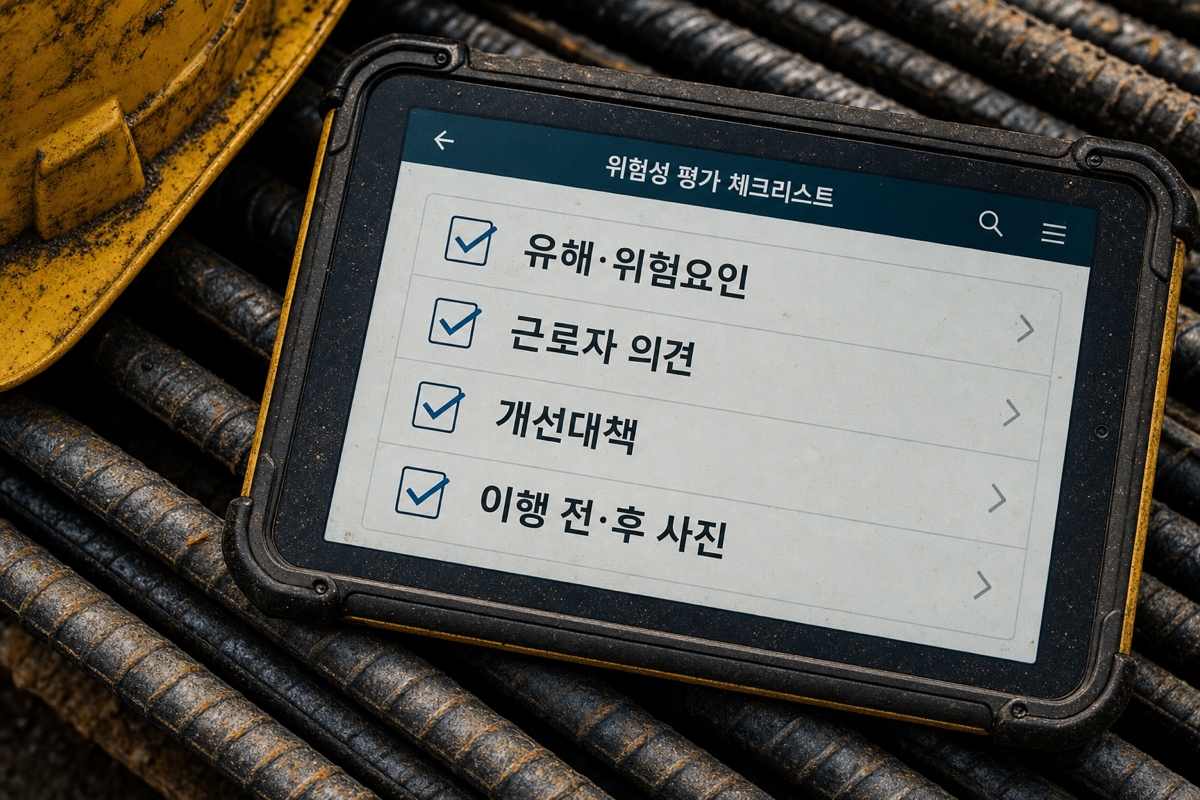 개정법이 요구하는 위험성평가 — 근로자 참여·결과 공지·기록 보존이 한 화면에 묶인다
