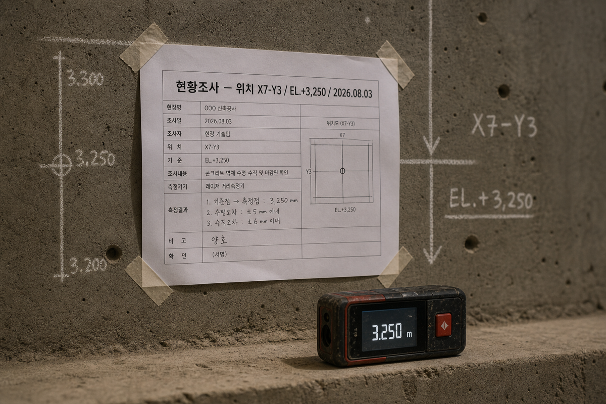 사진·실측·좌표·시각이 한 프레임에 담기면 자료 재요청이 사라진다