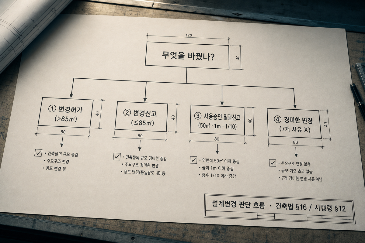 4갈래 판단 흐름 — 시행령 §12의 수치가 갈래를 가른다