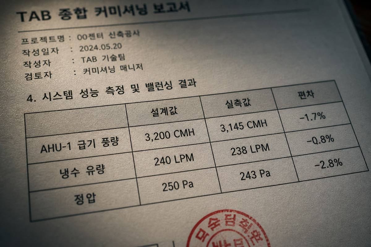 시운전 성적서는 "합격 도장"이 아니라 설계값 대비 편차 수치가 핵심이다