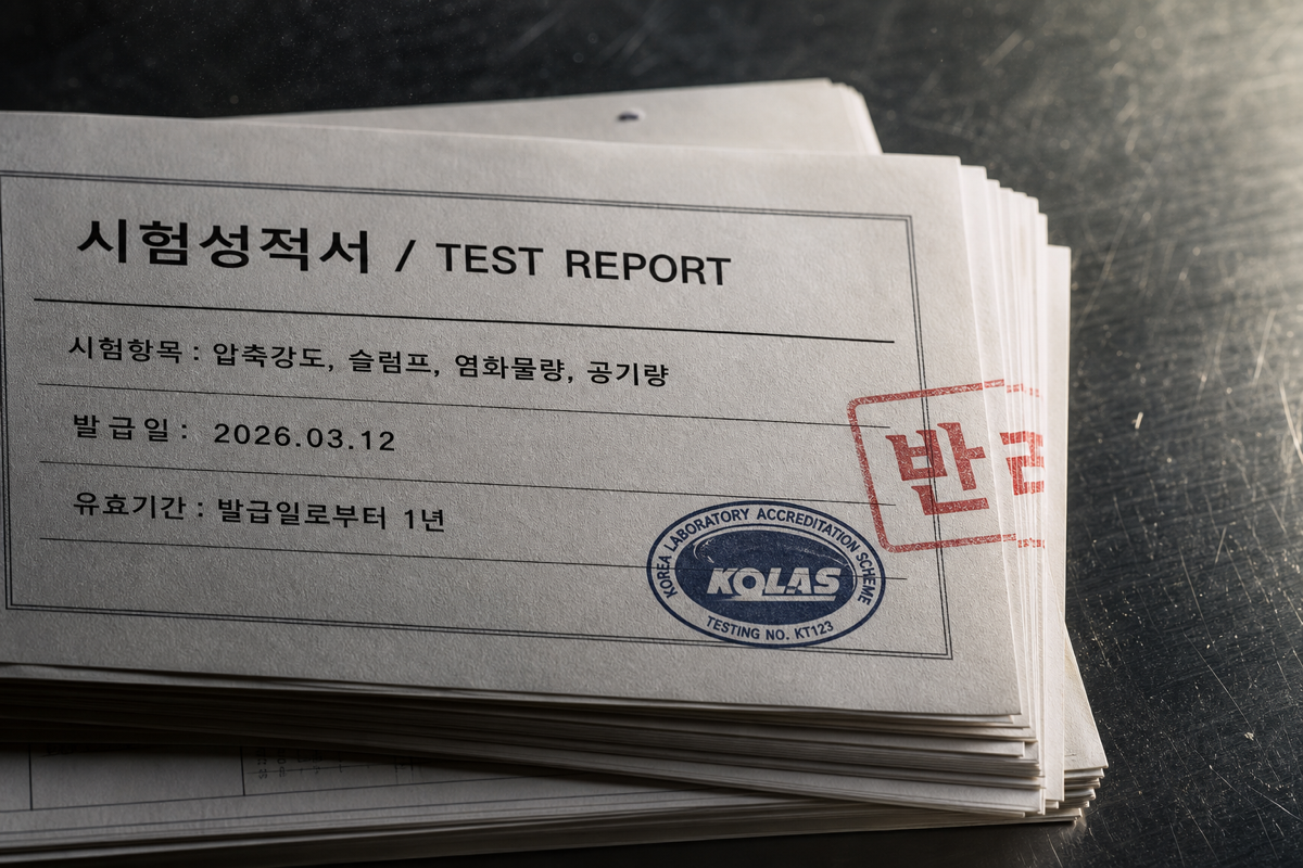 시험 항목·발급일·공인기관 인정 표시가 시방 요구와 맞지 않으면 성적서 한 장으로 반려가 결정된다