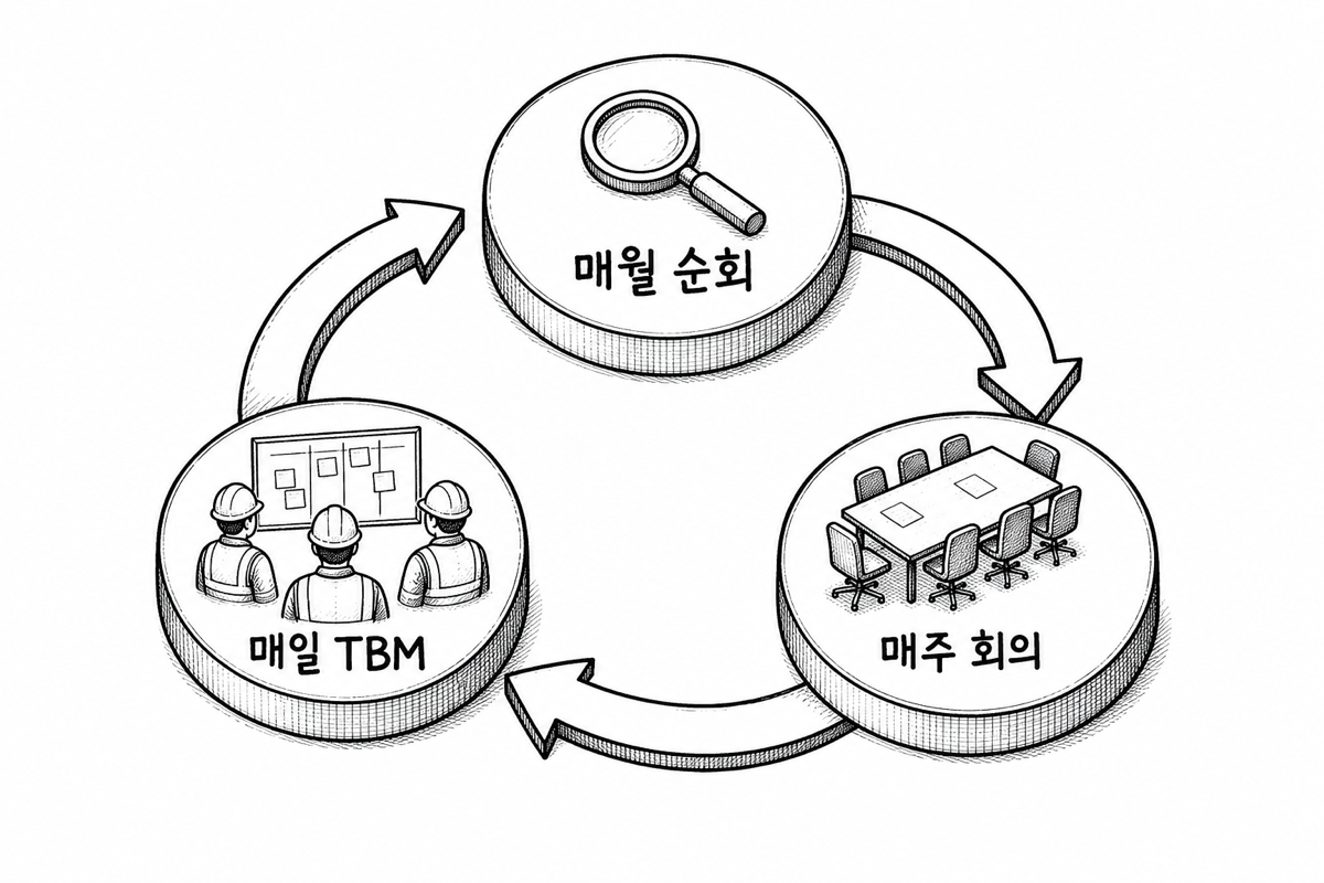 상시평가 사이클 — 월·주·일 세 사이클이 맞물려야 정기·수시평가를 갈음합니다